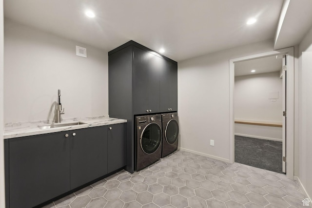 2655 E Hiawatha Cir, Salt Lake City, UT 84108 - washroom featuring cabinet space, independent washer and dryer, recessed lighting, light tile patterned floors, and baseboards