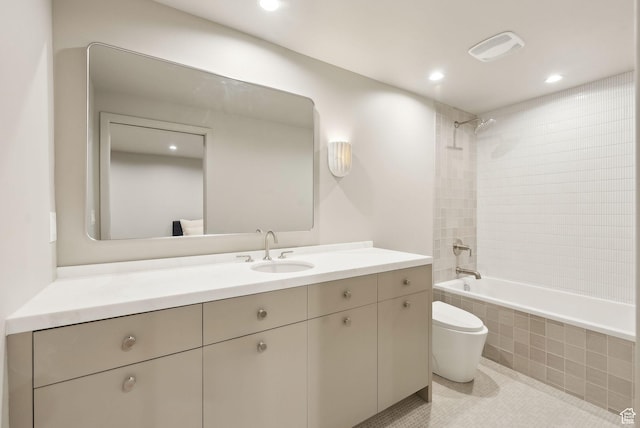 2655 E Hiawatha Cir, Salt Lake City, UT 84108 - bathroom with toilet, tiled shower / bath combo, vanity, recessed lighting, and tile patterned floors