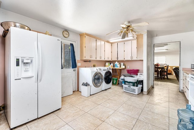 785 N Lauritzen St, Hildale, UT 84784 - laundry room with cabinet space, washer and dryer, a ceiling fan, and light tile patterned floors