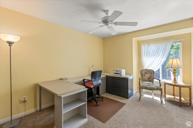 6142 N Schooner Ln, Stansbury Park, UT 84074 - carpeted office space featuring ceiling fan, baseboards, and a textured ceiling