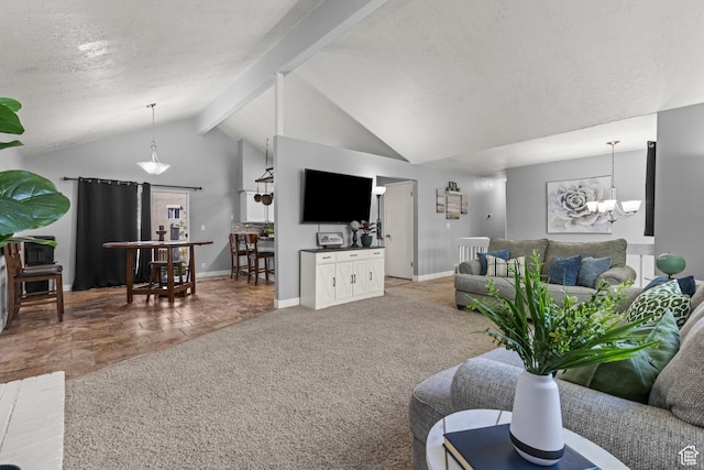 720 Freedom Cir N, Salt Lake, UT 84054 - carpeted living area with a chandelier, a textured ceiling, and baseboards