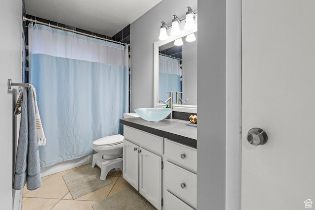 720 Freedom Cir N, Salt Lake, UT 84054 - bathroom with vanity, toilet, tile patterned flooring, and shower / tub combo with curtain