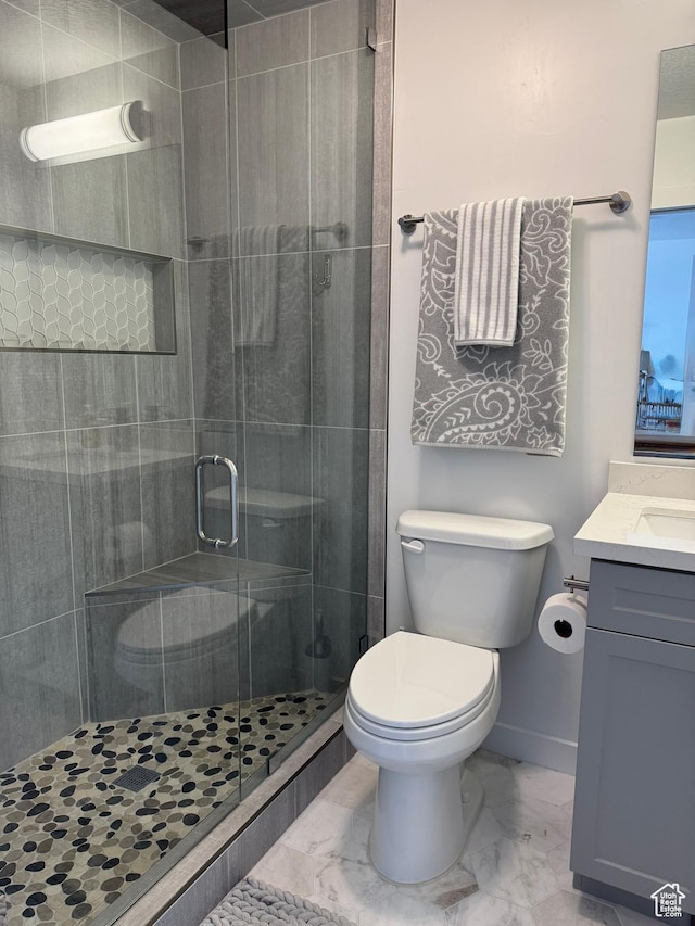 5308 W Solafax Ln S, Herriman, UT 84096 - bathroom featuring marble finish flooring, vanity, and a stall shower