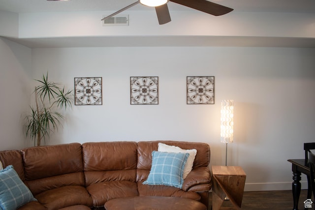 5308 W Solafax Ln S, Herriman, UT 84096 - living room with a ceiling fan and dark wood-type flooring