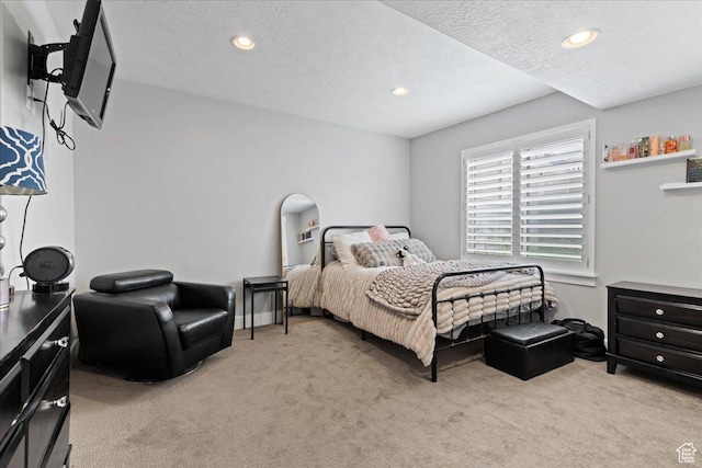 6688 W Buck Dr, Herriman, UT 84096 - bedroom featuring light carpet, recessed lighting, and a textured ceiling