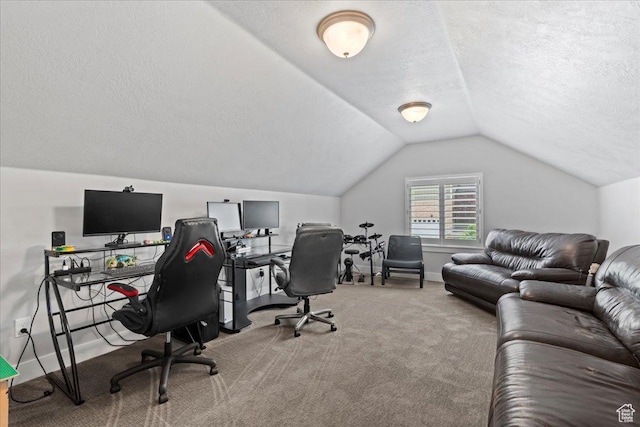 6688 W Buck Dr, Herriman, UT 84096 - carpeted office space with a textured ceiling, lofted ceiling, and baseboards