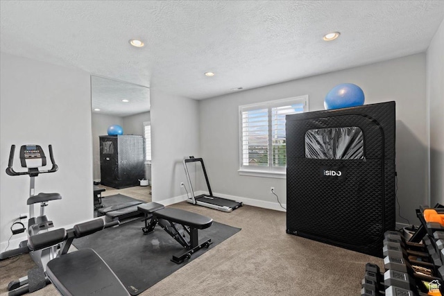 6688 W Buck Dr, Herriman, UT 84096 - workout room featuring carpet, recessed lighting, baseboards, and a textured ceiling