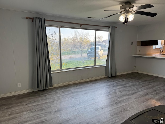 109 W 300 S, Holden, UT 84636 - unfurnished dining area with wood finished floors, plenty of natural light, a ceiling fan, and baseboards
