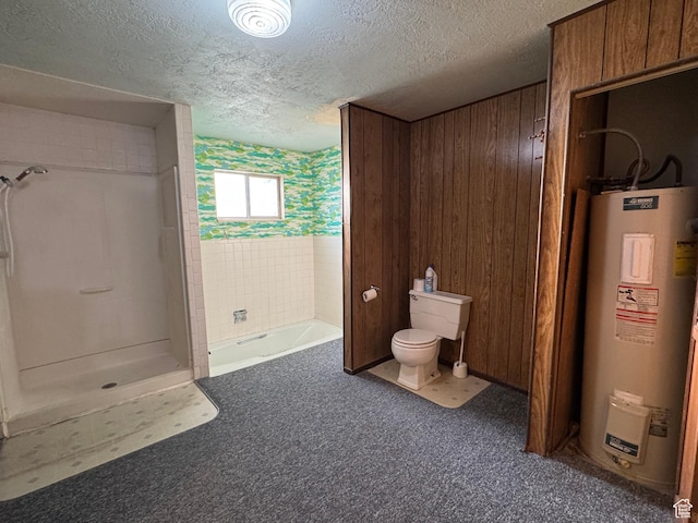 109 W 300 S, Holden, UT 84636 - bathroom featuring water heater, a textured ceiling, toilet, a shower, and a tub