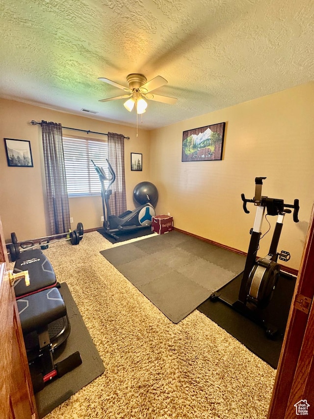 1660 E 900 S Unit 19, Clearfield, UT 84015 - exercise room with a textured ceiling, ceiling fan, and baseboards