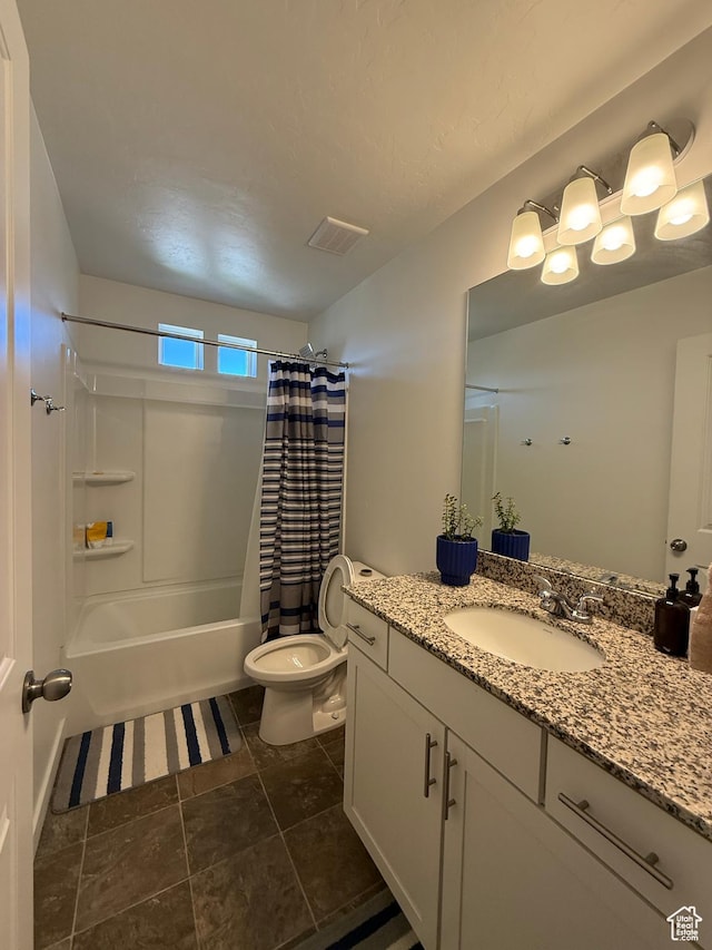 158 E Polaris Dr S, Saratoga Springs, UT 84045 - full bath featuring vanity, shower / bath combo with shower curtain, toilet, and tile patterned flooring