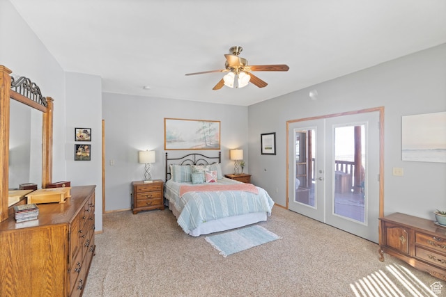 14434 N 11550 E, Mount Pleasant, UT 84647 - bedroom with french doors, access to exterior, light carpet, and a ceiling fan