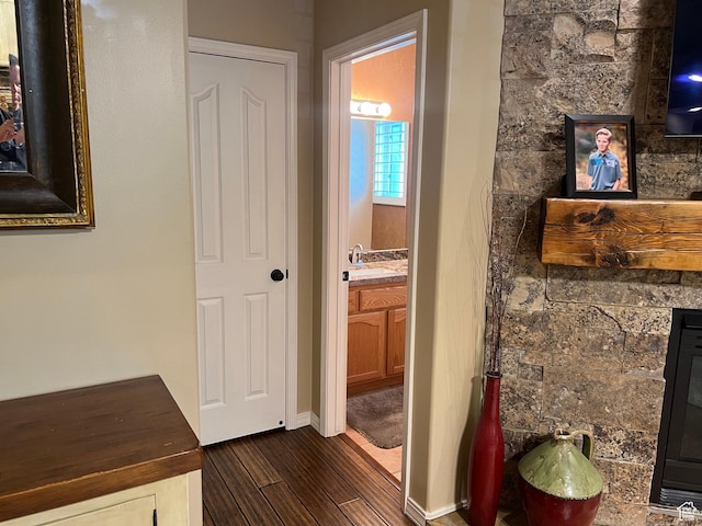 93 E Sweet Berry Ct, Draper, UT 84020 - hall with dark wood finished floors and a sink