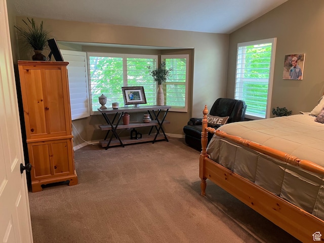 93 E Sweet Berry Ct, Draper, UT 84020 - bedroom with light carpet, lofted ceiling, and baseboards