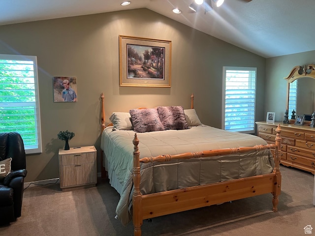 93 E Sweet Berry Ct, Draper, UT 84020 - bedroom with carpet, vaulted ceiling, and recessed lighting