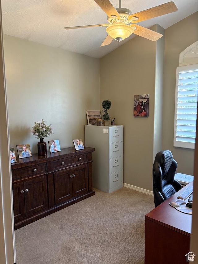 93 E Sweet Berry Ct, Draper, UT 84020 - home office featuring light carpet, ceiling fan, and baseboards