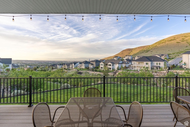 15113 S Cedar Meadow Cir, Herriman, UT 84096 - wooden terrace featuring a residential view, a mountain view, and a yard