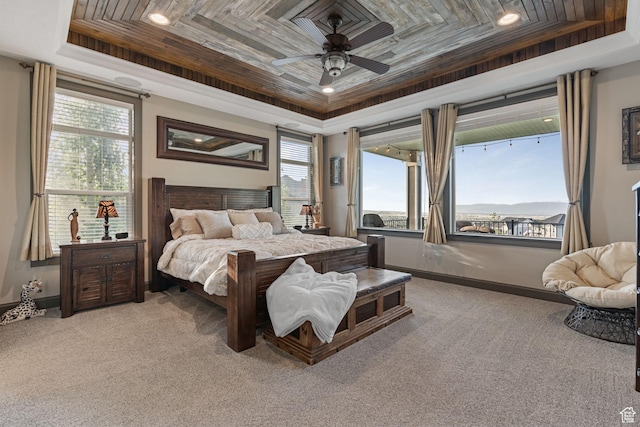 15113 S Cedar Meadow Cir, Herriman, UT 84096 - carpeted bedroom with a tray ceiling, baseboards, ceiling fan, and recessed lighting