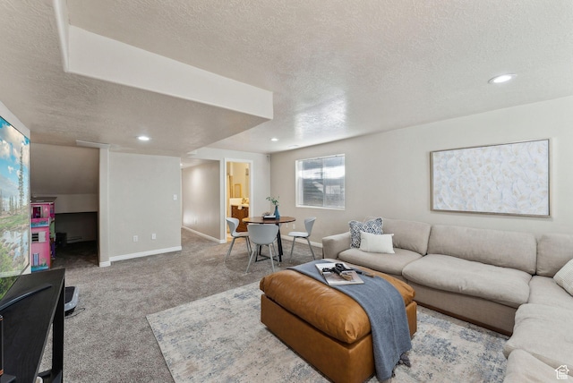 926 N 600 W, American Fork, UT 84003 - carpeted living room featuring a textured ceiling, baseboards, and recessed lighting