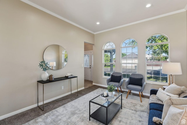 926 N 600 W, American Fork, UT 84003 - living room with healthy amount of natural light, baseboards, ornamental molding, recessed lighting, and carpet floors