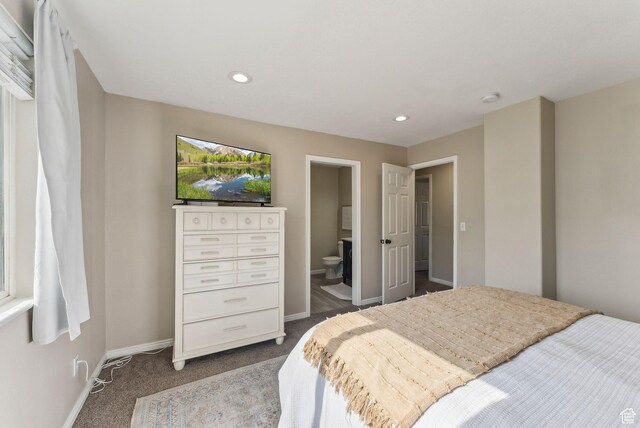 926 N 600 W, American Fork, UT 84003 - bedroom with dark colored carpet, baseboards, recessed lighting, and connected bathroom