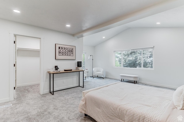 7474 S Brighton Way, Cottonwood Heights, UT 84121 - bedroom featuring recessed lighting, vaulted ceiling, a walk in closet, baseboards, and carpet