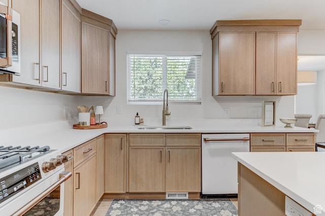 7474 S Brighton Way, Cottonwood Heights, UT 84121 - kitchen featuring dishwasher, a sink, light brown cabinetry, and stainless steel microwave