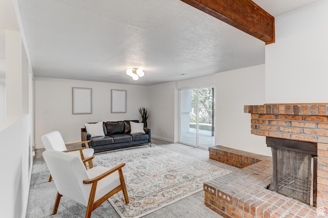 7474 S Brighton Way, Cottonwood Heights, UT 84121 - carpeted living area with a fireplace, a textured ceiling, and baseboards