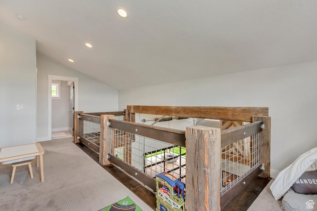 1685 N 300 E, Midway, UT 84049 - hallway with an upstairs landing, vaulted ceiling, recessed lighting, and baseboards