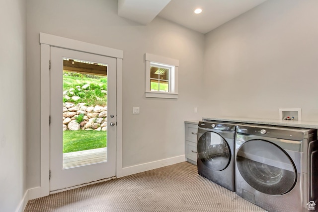 1685 N 300 E, Midway, UT 84049 - laundry area with washer and dryer, light carpet, baseboards, and recessed lighting