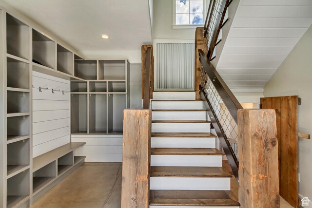 1685 N 300 E, Midway, UT 84049 - staircase featuring concrete floors and recessed lighting