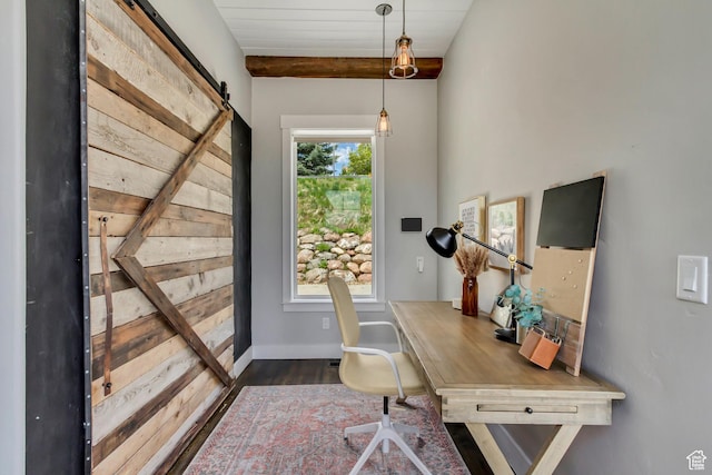 1685 N 300 E, Midway, UT 84049 - office with a barn door, dark wood-type flooring, and baseboards