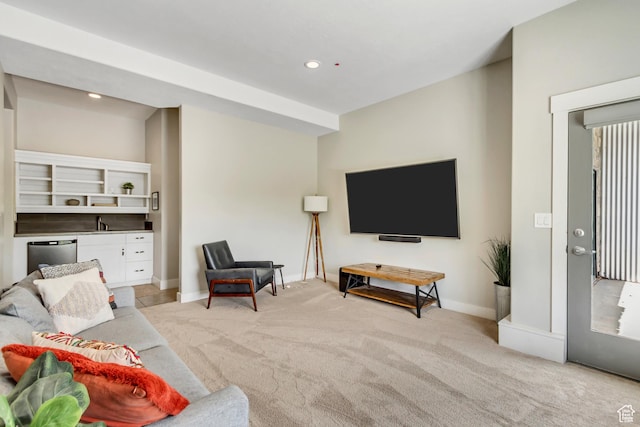 1685 N 300 E, Midway, UT 84049 - living area featuring light carpet, baseboards, and recessed lighting
