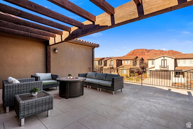 3800 Paradise Village Dr Unit 84, Santa Clara, UT 84765 - view of patio / terrace with a pergola, an outdoor living space with a fire pit, and a residential view