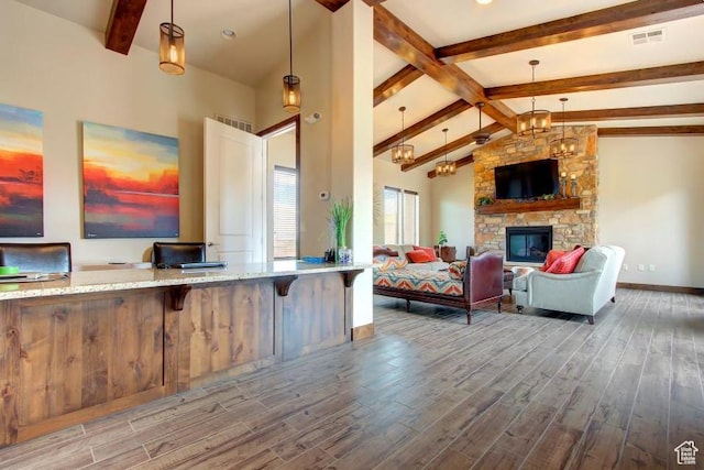 3800 Paradise Village Dr Unit 84, Santa Clara, UT 84765 - living area with wood finished floors, baseboards, and a fireplace