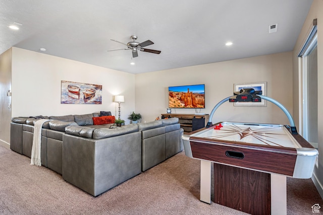 3800 Paradise Village Dr Unit 84, Santa Clara, UT 84765 - living room featuring light colored carpet, ceiling fan, recessed lighting, and baseboards