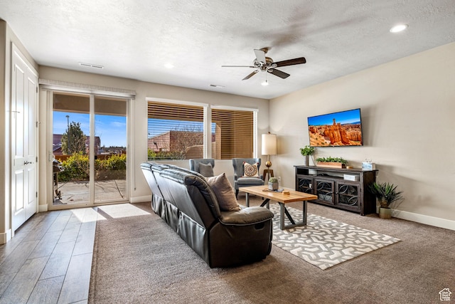 3800 Paradise Village Dr Unit 84, Santa Clara, UT 84765 - living room featuring a ceiling fan, baseboards, recessed lighting, and a textured ceiling