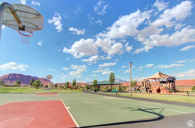 3800 Paradise Village Dr Unit 84, Santa Clara, UT 84765 - view of sport court with a gazebo, a mountain view, and community basketball court