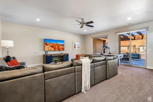3800 Paradise Village Dr Unit 84, Santa Clara, UT 84765 - living area with a ceiling fan, light carpet, recessed lighting, and baseboards