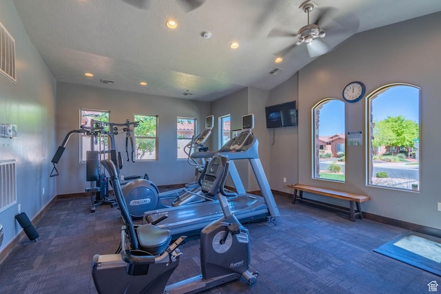3800 Paradise Village Dr Unit 84, Santa Clara, UT 84765 - gym with carpet, baseboards, ceiling fan, recessed lighting, and lofted ceiling