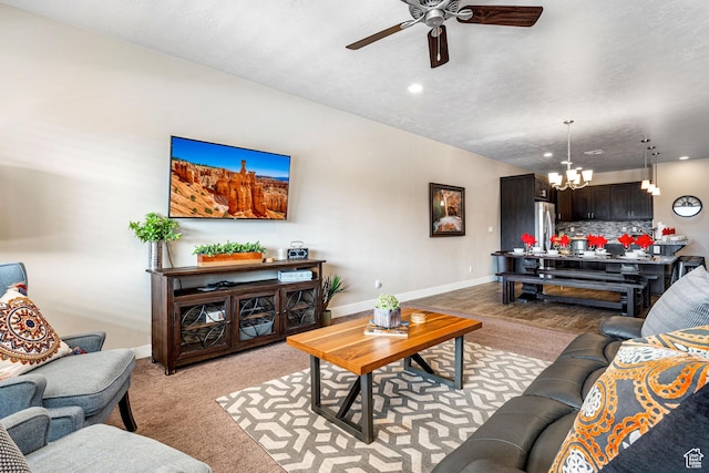 3800 Paradise Village Dr Unit 84, Santa Clara, UT 84765 - living room with a chandelier, light carpet, a ceiling fan, baseboards, and recessed lighting