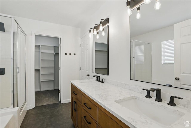 5167 N Rodeo Cir Unit 6, Oakley, UT 84055 - full bath featuring a stall shower, a spacious closet, and double vanity