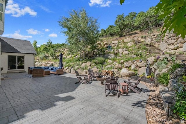 10927 S Lostwood Dr, Sandy, UT 84092 - view of patio featuring an outdoor living space with a fire pit