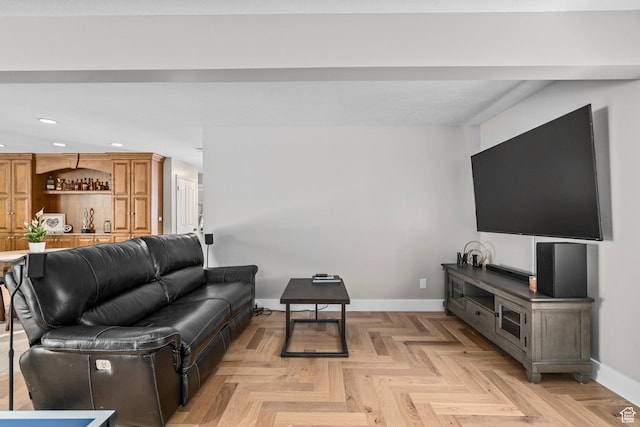 10927 S Lostwood Dr, Sandy, UT 84092 - living room featuring baseboards, recessed lighting, and bar area