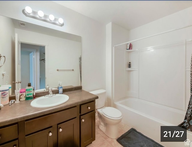 269 W Willow Dr, Saratoga Springs, UT 84045 - full bath with vanity, toilet, shower / bath combo with shower curtain, and tile patterned flooring