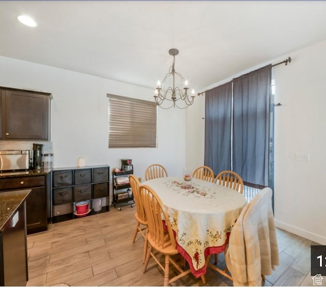 269 W Willow Dr, Saratoga Springs, UT 84045 - dining space featuring light wood finished floors, a chandelier, recessed lighting, and baseboards