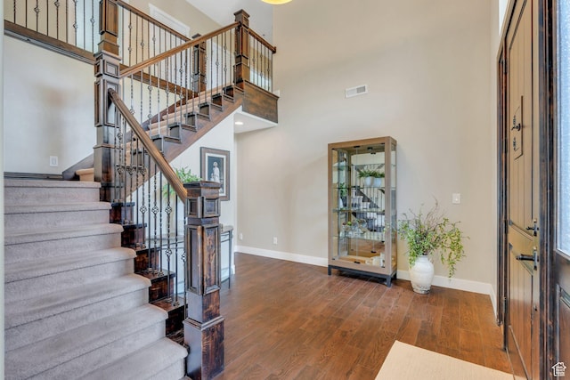 758 W 375 N, Springville, UT 84663 - entrance foyer featuring a towering ceiling, baseboards, wood finished floors, and stairway