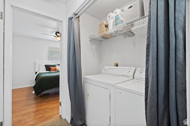 429 S Storrs Ave, American Fork, UT 84003 - washroom with independent washer and dryer, light wood-type flooring, a ceiling fan, and baseboards