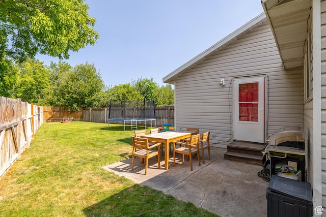 429 S Storrs Ave, American Fork, UT 84003 - view of yard featuring a trampoline, a patio area, and entry steps