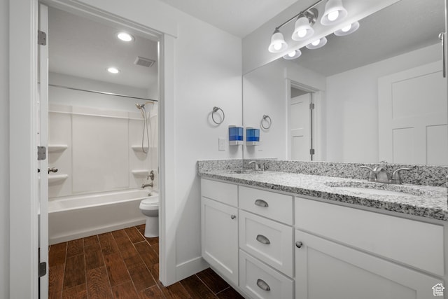 1047 N 700 W, Mapleton, UT 84664 - bathroom with double vanity, wood finished floors, toilet,  shower combination, and baseboards